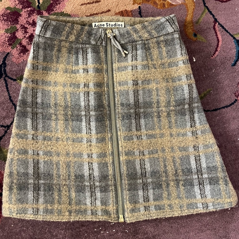 Acne Studios Plaid Mini Skirt in Gray and Tan